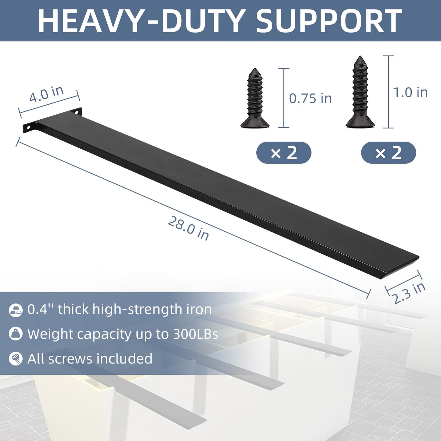 Hidden Island Countertop Support Bracket, Solid Heavy Duty Floating Shelf Bracket Straight Bracket for Granite/Wood/Concrete/Quartz Countertops, 1 Count, 28 Inch