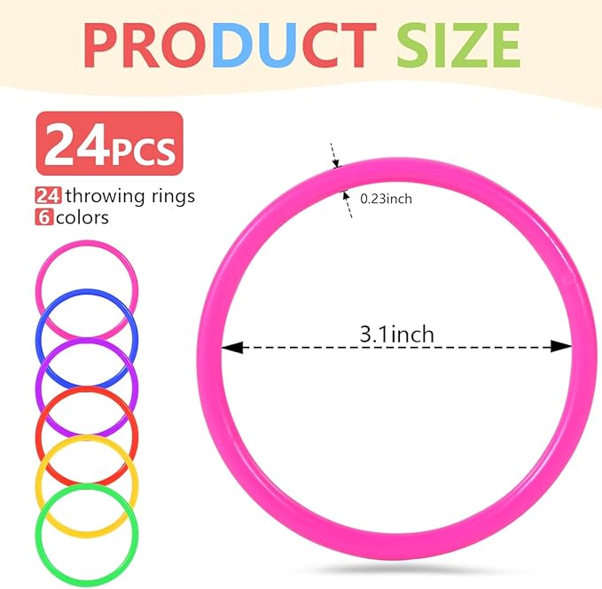OBTANIM 24 Pcs Plastic 3 Inch Ring Toss Game for Kids and Outdoor Toss Rings for Speed and Agility Practice Game, Random Colors