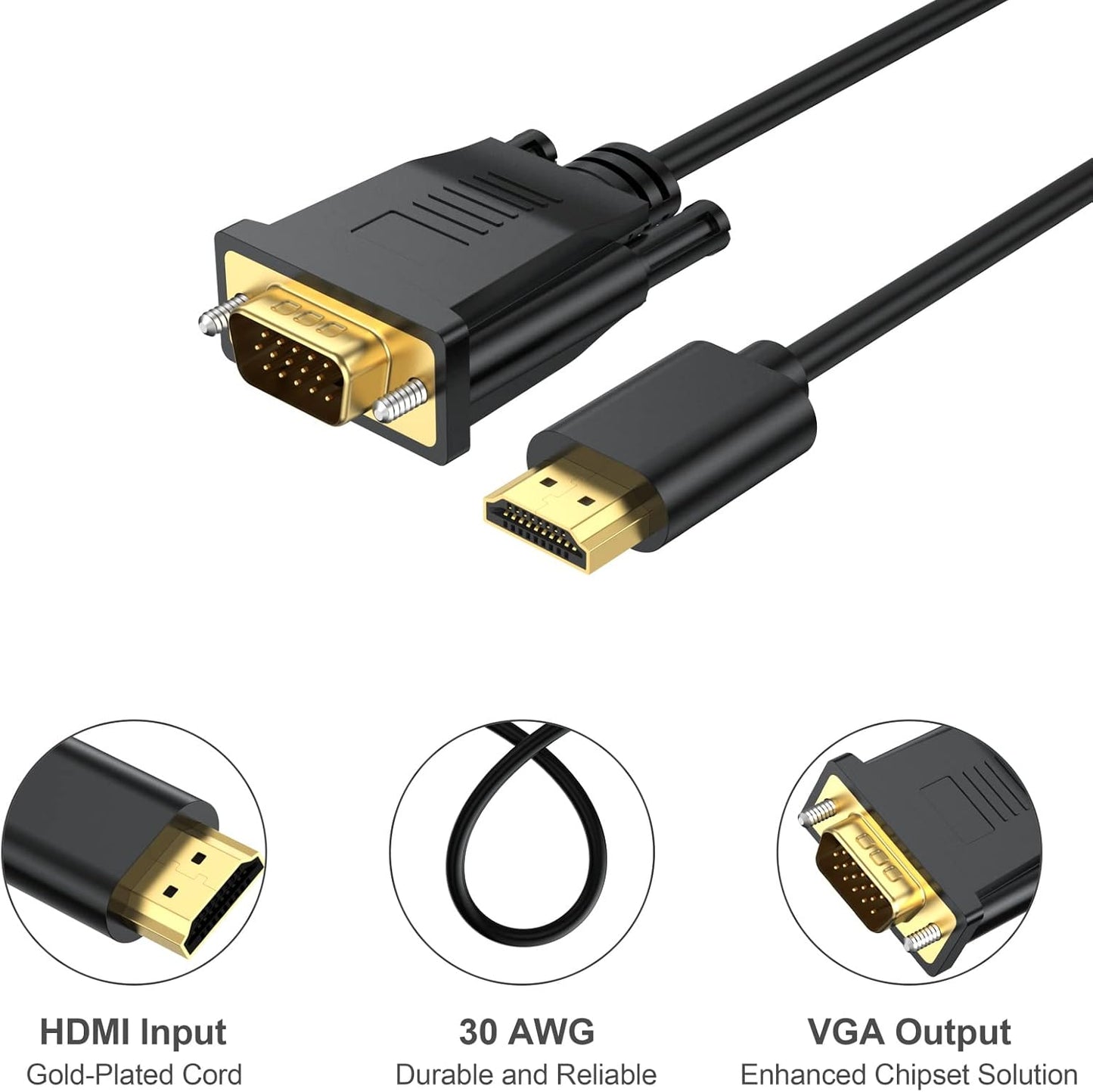 URELEGAN 6 1080P@60Hz HDMI to VGA Cable Feet, Uni-Directional Computer HDMI to VGA Monitor Cable HD Video Cord