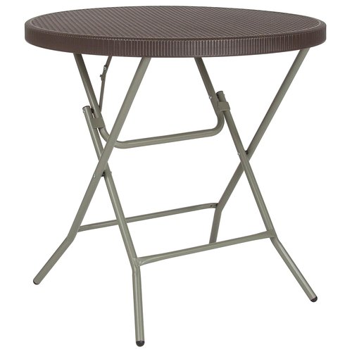 Flash Furniture Trellis Commercial Grade 2.6-Foot Round Brown Rattan Plastic Folding Table
