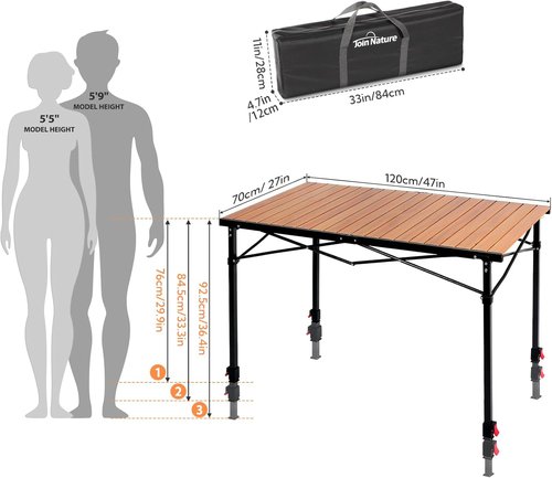 Nature Join Portable Camping Table - Adjustable Height, Foldable Aluminum Design for 2-6 People, 220 Lbs Capacity