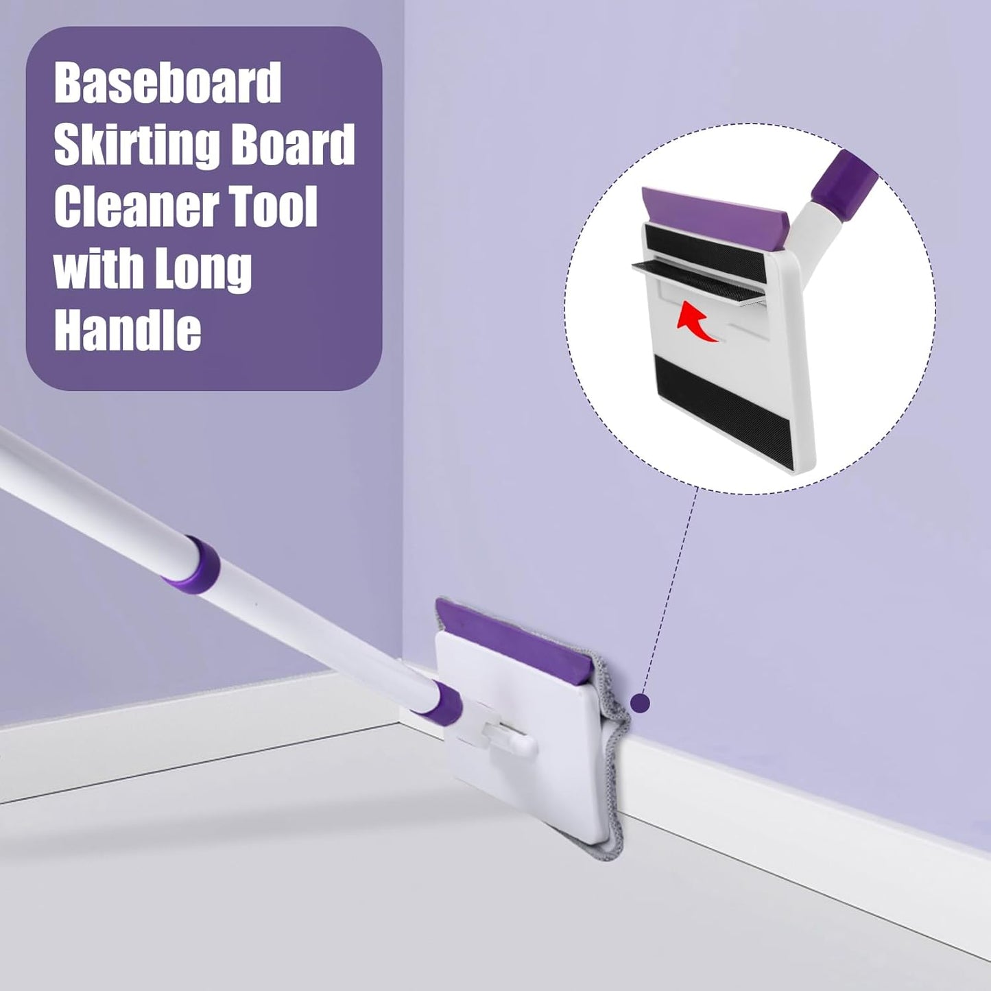 Baseboard Cleaner Tool - 60" Extendable Handle with 5 Reusable Pads for Easy Cleaning