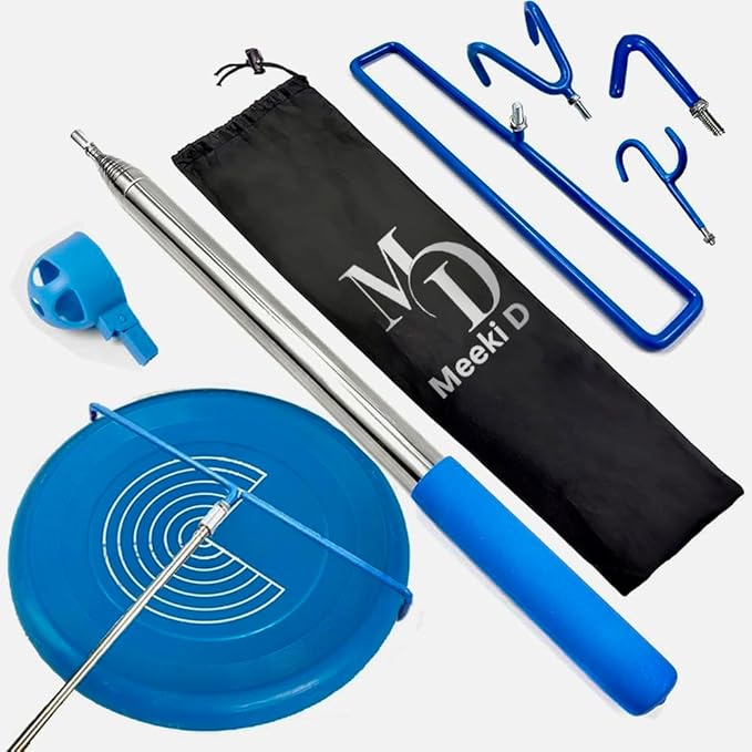MD 5 in 1 Extendable Disc Golf Retriever. (16FT) Telescopic Disc Golf Retriever Durable Stainless Steel Frame,Multi-Hook Grabber with Carry Bag, Disc Golf Accessories for Tree Bushes & Water.