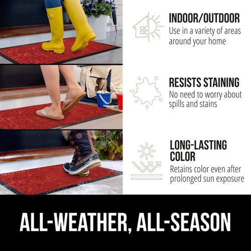 GORILLA GRIP 100% Waterproof Doormat - All-Season WeatherMAX, Stain & Fade Resistant, 35x23, Red Vintage Wine