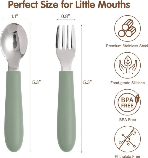 Eascrozn Toddler Utensils - Kids Silverware Set with Silicone Handles | 18/8 Stainless Steel, 6 Pack