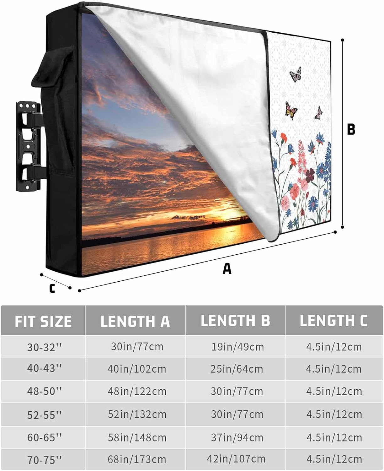 EZON-CH 30-32 inch Outdoor TV Cover Vintage Plants Weatherproof TV Screen Protector Spring Lavender Flowers Butterflies