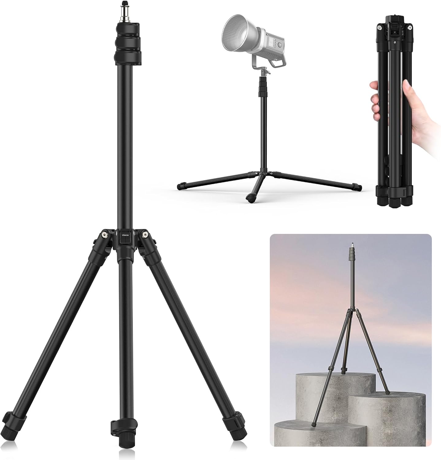 TT43 6.23ft Ulanzi Extendable Photography Light Stand, Adjustable Aluminum Tripod, Reversible Portable Studio Lighting