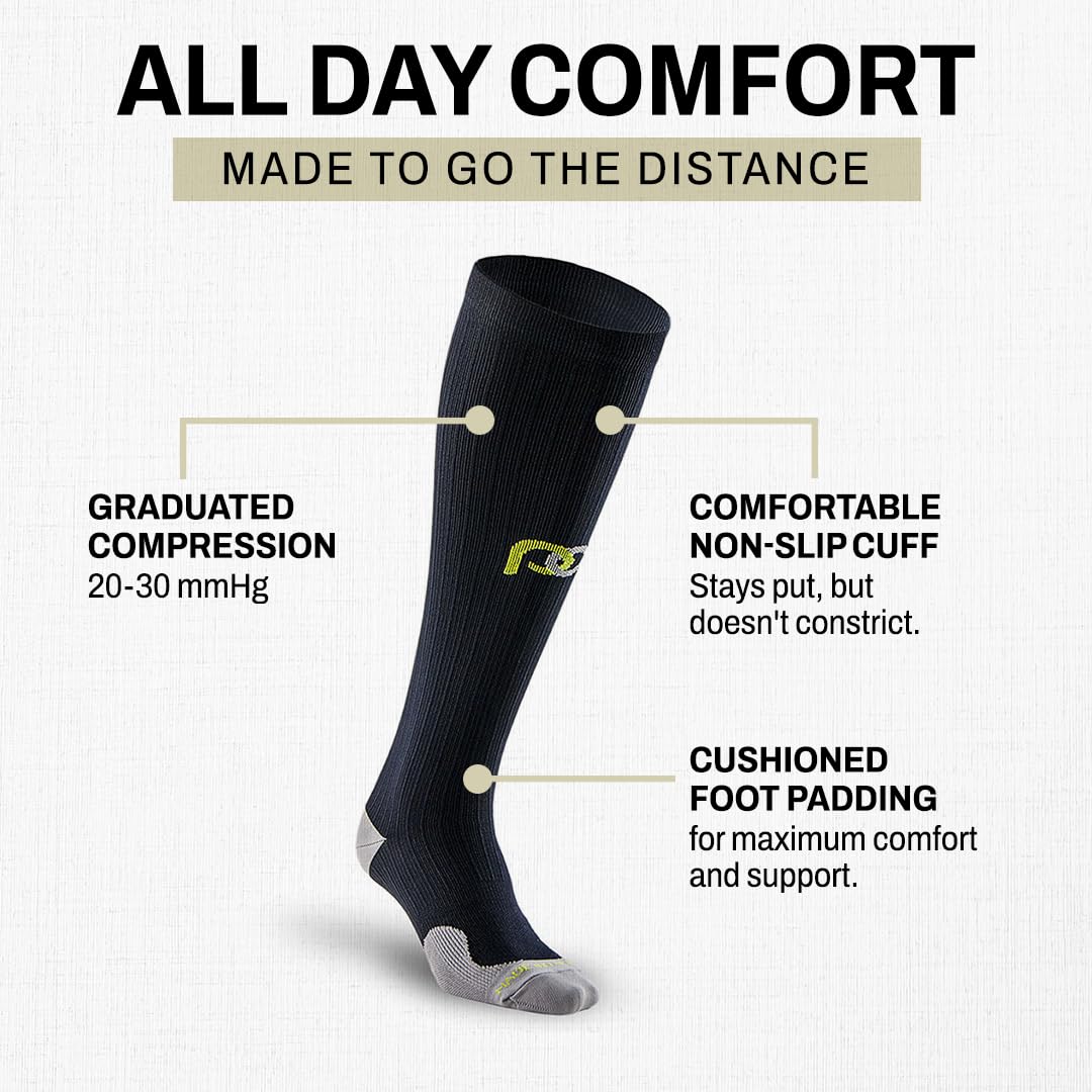 PRO Compression Running Marathon Socks - Calf-Length Travel and Sports Compression Socks for Foot and Ankle Support - Black Unisex (Large/X-Large)