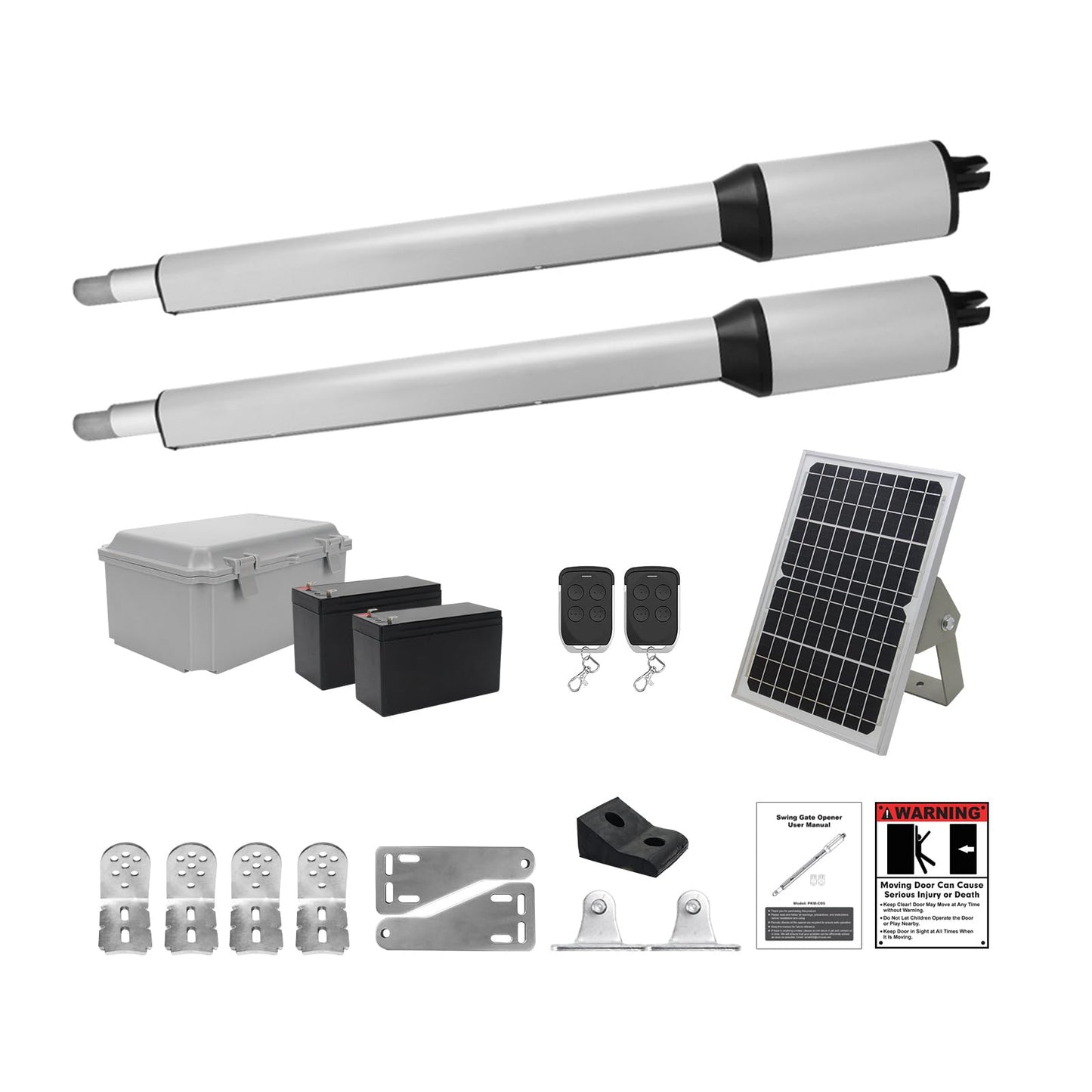 X X-HOUSE C05 Automatic Gate Opener with Solar Panel & Batteries for Light to Medium Duty Dual Swing Gates Up to 770lb per Arm Electric Gate Opener with 2 Remotes Complete Kit Solar Powered
