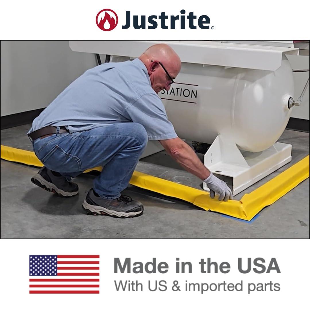 Justrite Make-A-Berm™ Fuel Spill Containment Curbs 15' Long x 1.5" High Straight Section, Custom Chemical Spill Containment Berm System, Yellow PVC Coated Fabric, Made in The USA, 28486