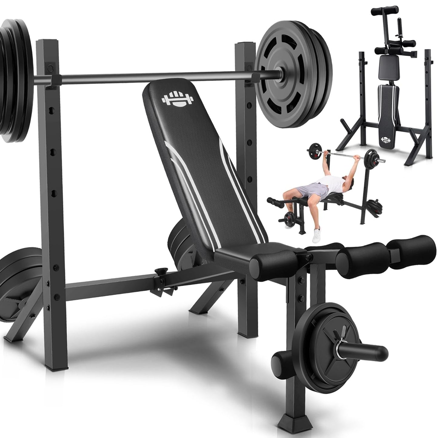 OPPSDECOR 900 LBS Weight Bench Set with Squat Rack, Adjustable Bench Press Set with Leg Extension and Leg Curl, Foldable Flat/Incline/Decline Workout Bench for Home Gym