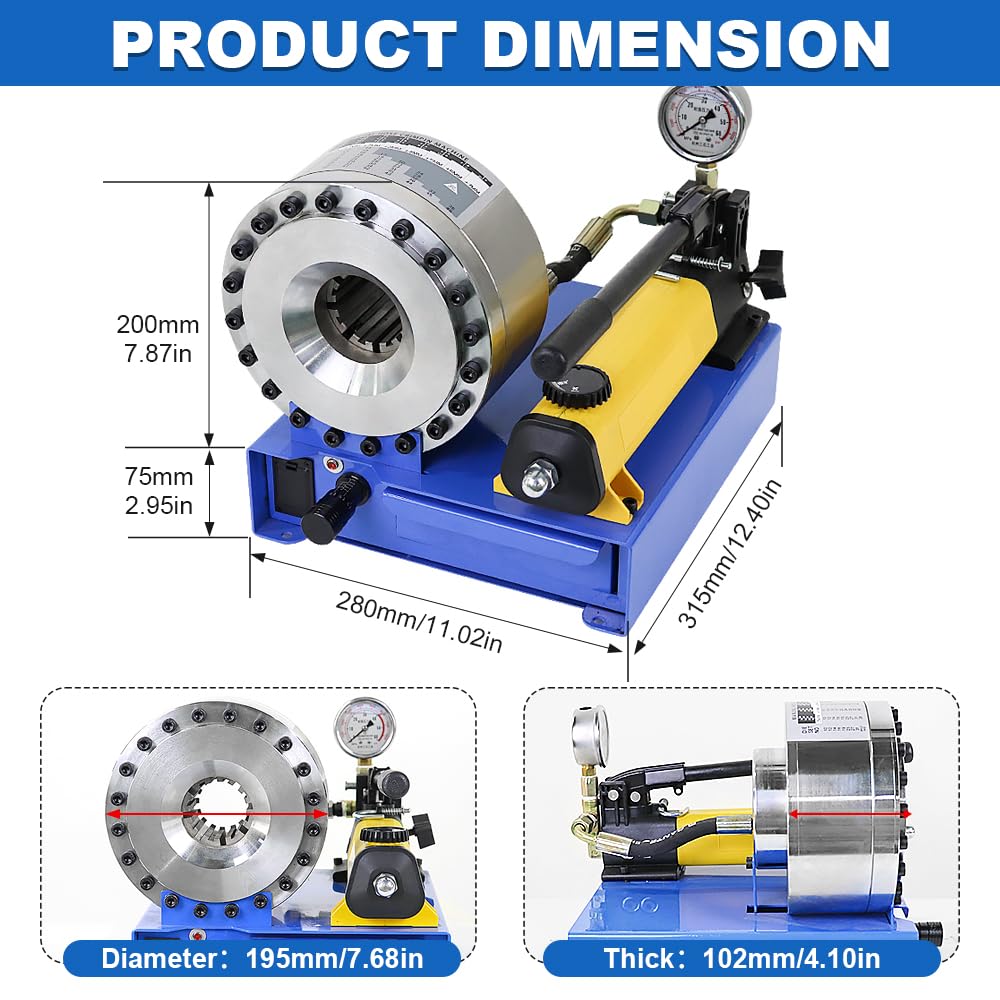 Hose Crimper with 8 Sets of Dies High Pressure Hydraulic Hose Crimping Handheld Hydraulic Hose Crimping Tool