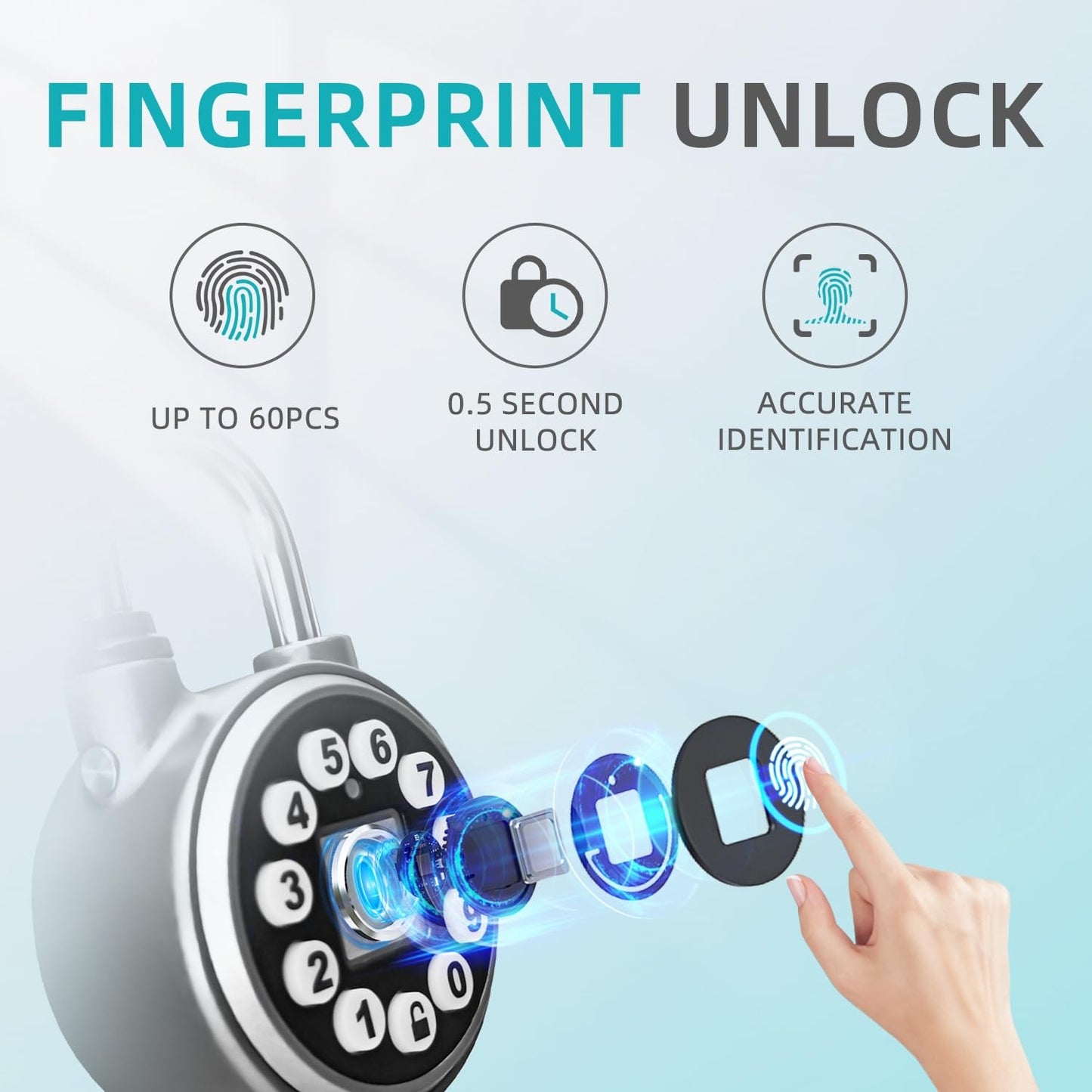 SFW Fingerprint Padlock, Bluetooth Pad Locks with Code, Water Resistant Smart Padlocks with Mobile App, Suitable for Gym, Sports Facilities, Bicycles, Schools, Luggage and Lockers