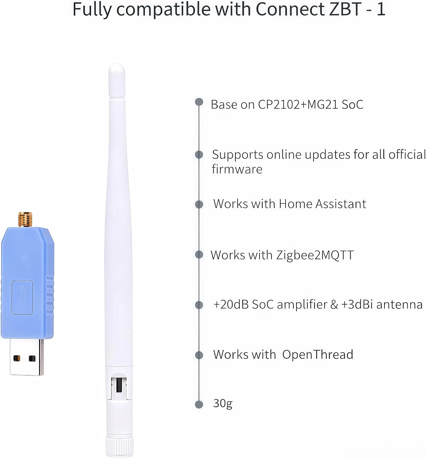 Hautech 3.0 ZBT-1, ZigBee USB Dongle, Compatible with Connect External High-Performance Antenna, Supports Pop-Up