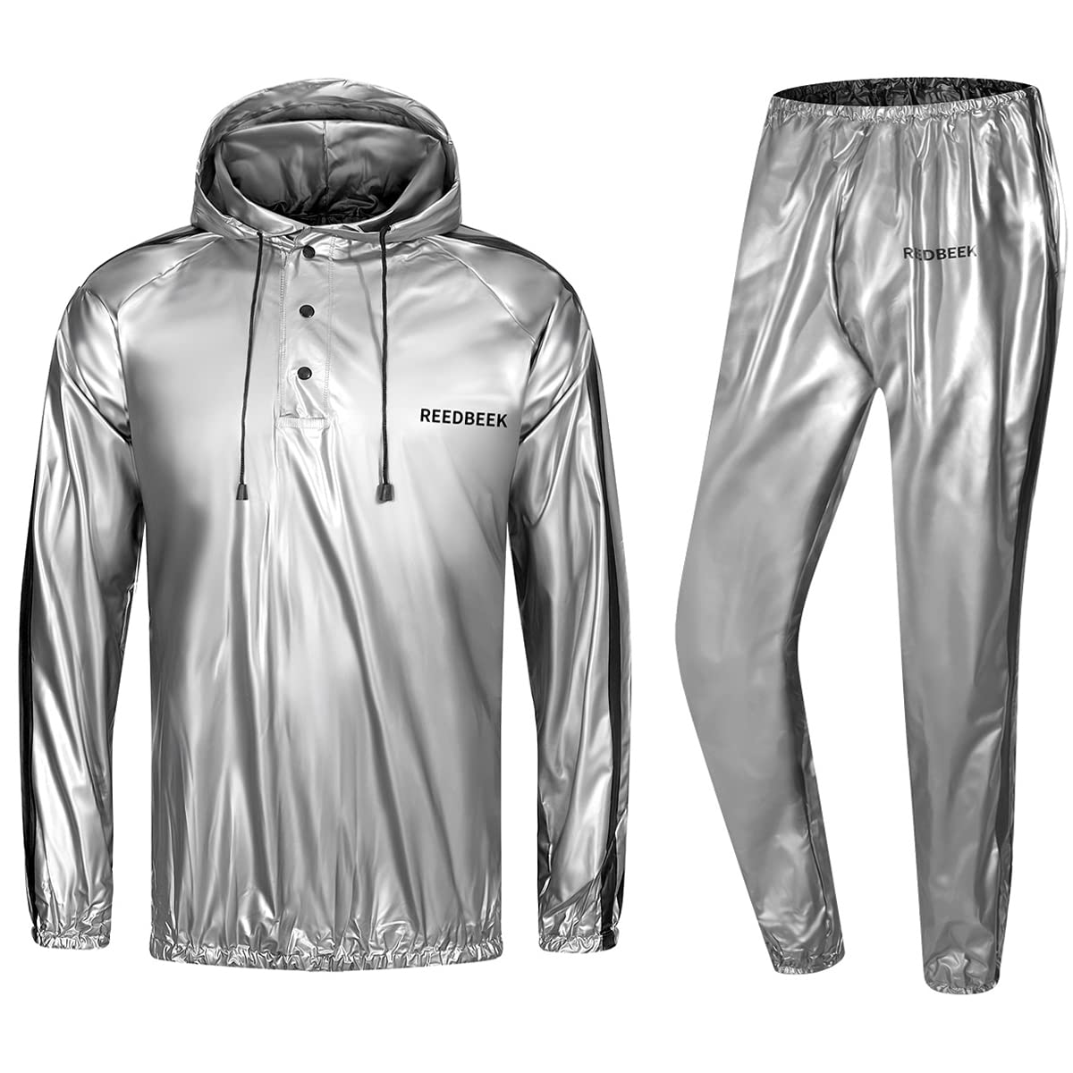 REEDBEEK Heavy Duty Fitness Sweat Suit Heat Trapping Sauna Suit Gym Exercise Heat Shaper Button Jacket Pant