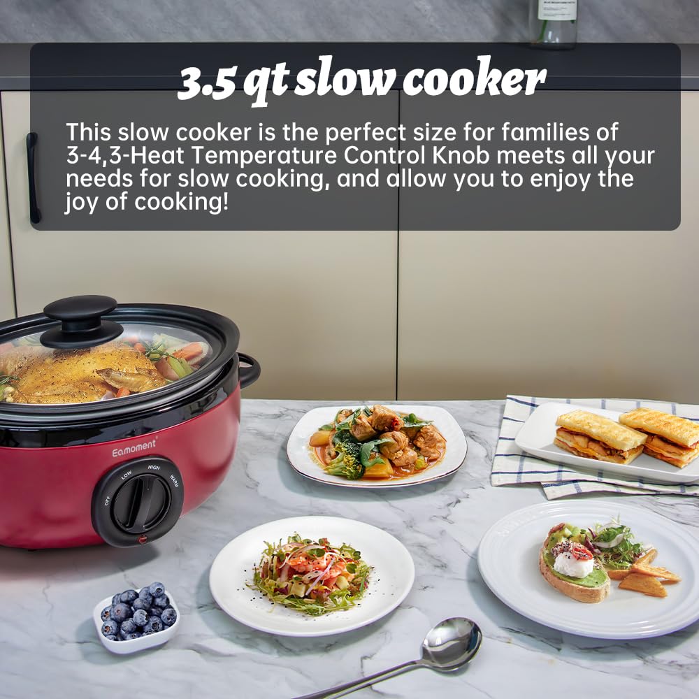3.5 Quart Slow Cooker Red Uniform Heating,Non Stick Pot,Aluminum, Makes Your Food More Delicious.Suitable as a Gift for Wives,Parents,and Friends