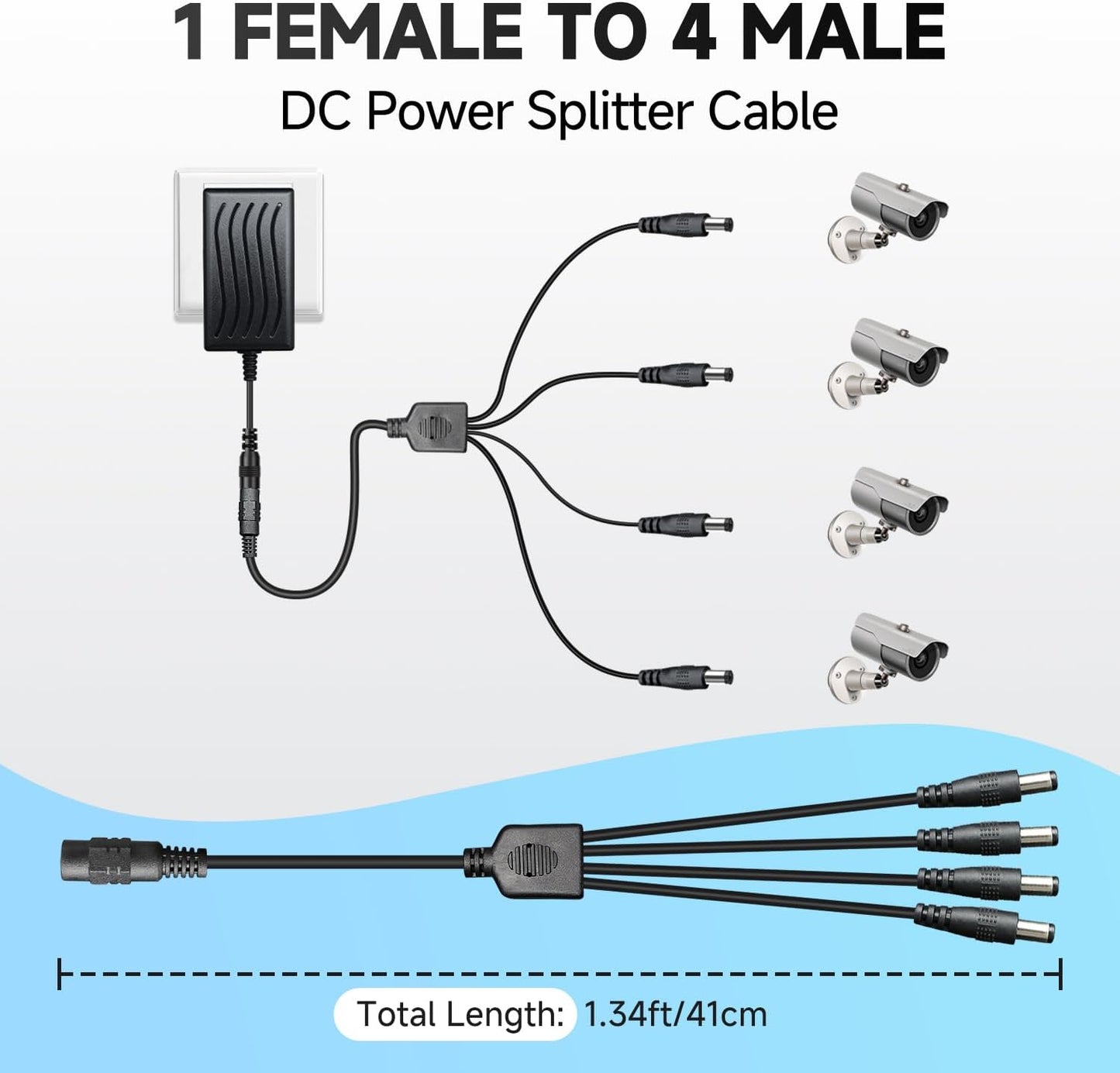 ANLINK 100-240V 12V 2A (2000mA) 4-Way (6ft) Power Adapter AC to DC & Power Splitter Cable for CCTV Security