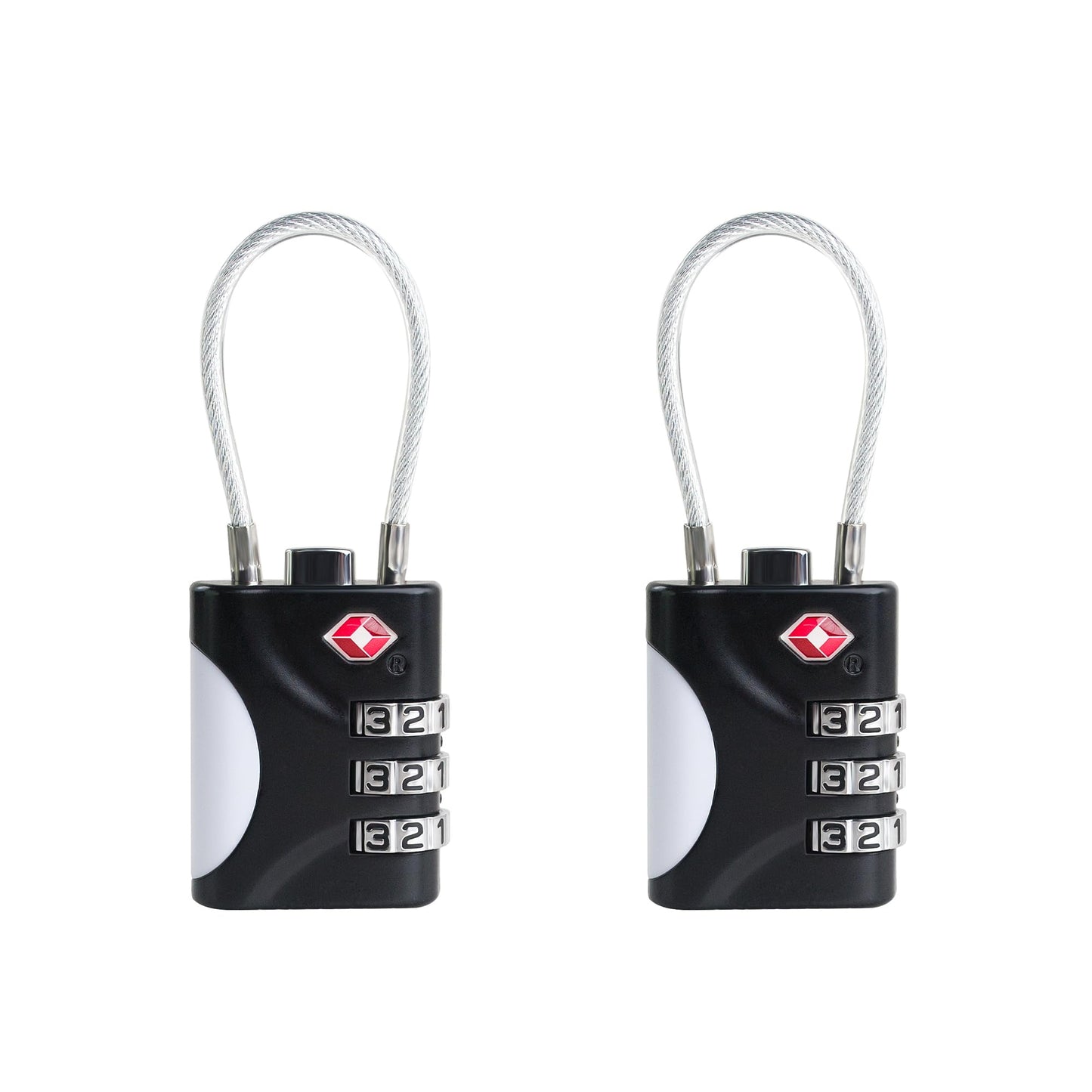 UP Security TSA Approved Luggage Locks - Small Combo Travel Padlock with Cable, TSA 007 Suitcase & Backpack Security, Durable & Easy to Use (Black+Black)