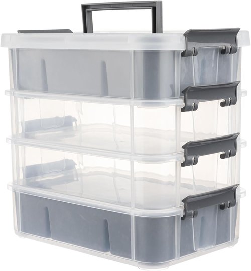 CraftGenes Modern Plastic Storage Box - 4-Layer Durable Organizer with 2 Removable Trays for Crafts & Office Supplies