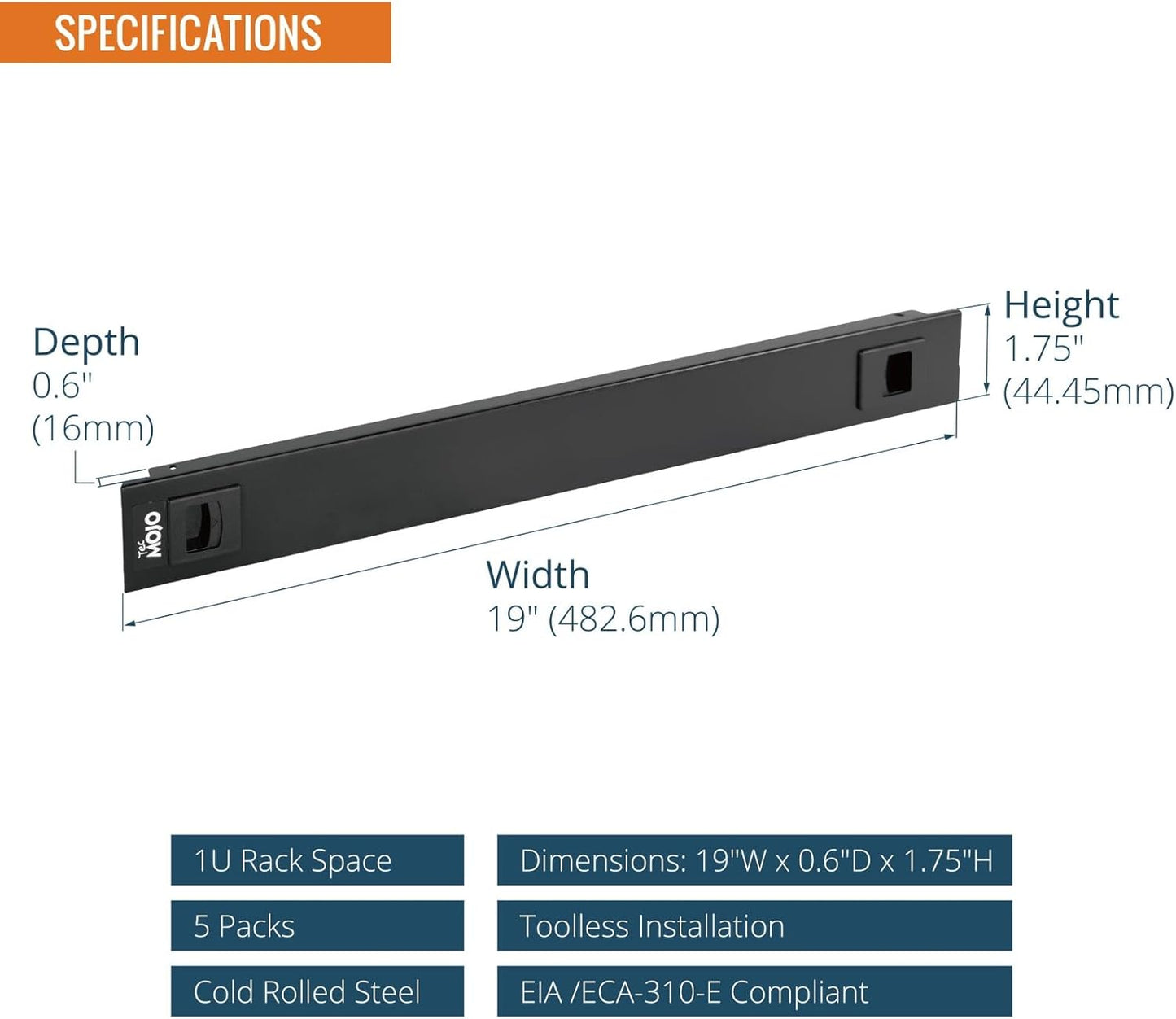 Tecmojo 5 Pack 1U 19 Rack Blank Panel, Cold Rolled Steel Rack Panel, Rack Mount Plate for in Server Rack Enclosure