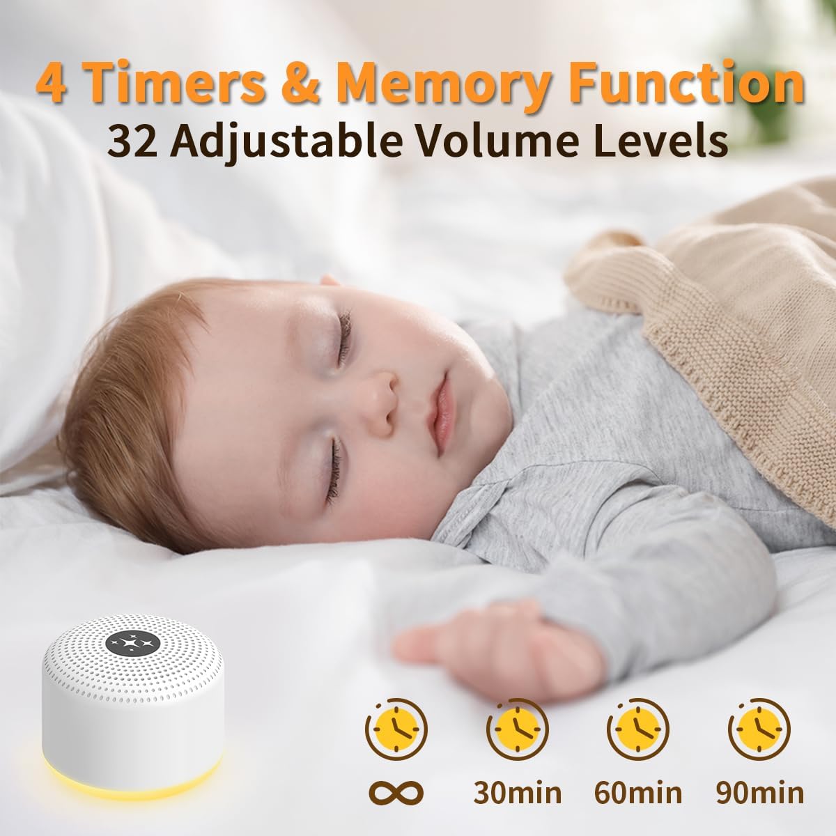 Soothing Sounds White Noise Machine - Portable Sleep Aid with 30 Relaxing Sounds & 12 Color Options