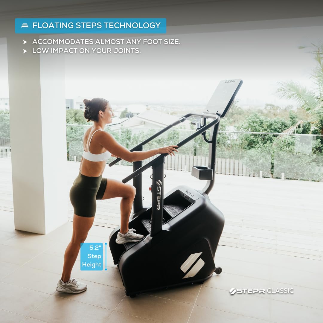 STEPR Classic Commercial Stair Climber Machine – Space-Saving Stairmaster for Home Gym, 8ft Ceiling Friendly, 140 SPM, LED Console & Strength Training Anchor Points