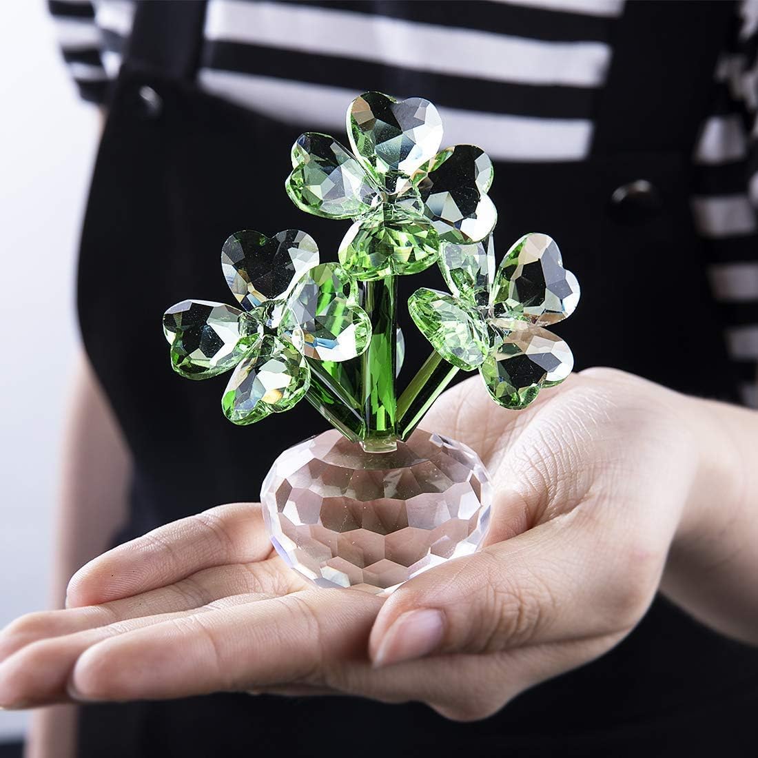 QFkris Crystal Flower Dreams Four-Leaf Clover Figurine - Perfect St. Patrick's Day Gift | 3.7" Crystal Ornament for Mother's Day & Valentine's Day