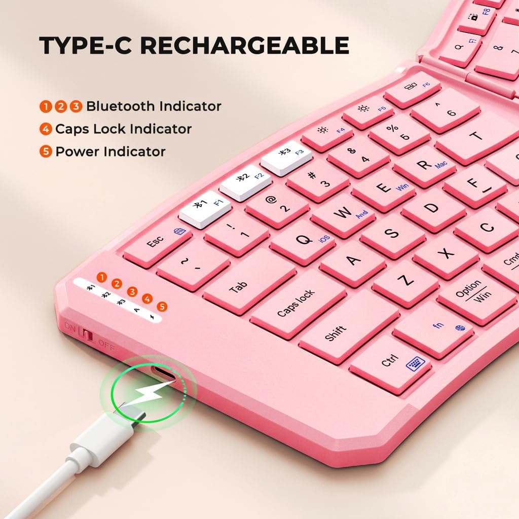 MEETION New Ergonomic Bluetooth Foldable Keyboard, Split Compact Portable Wireless Keyboard for Business Travel