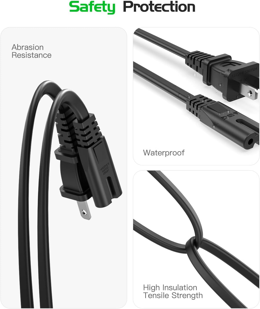Superer 3Ft 8 (C7) 2 Figure Power Cord ETL Certified Universal Prong AC Replacement Cable for TV, Laptop, Game Console