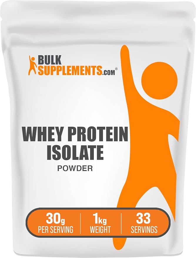 BulkSupplements.com Whey Protein Isolate Powder - Whey Protein Powder, Unsweeteneed, Unflavored & Gluten Free - 30g per Serving, 1kg (2.2 lbs) (Pack of 1)