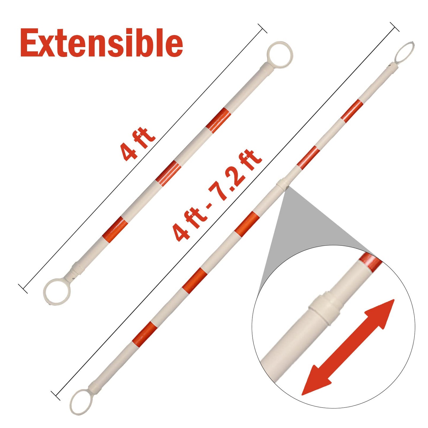 12 Pack Retractable Traffic Cone Bar from 4ft to 7.2ft, Expandable Safety Cone Bars for Parking Lots，Barricade for Road Construction