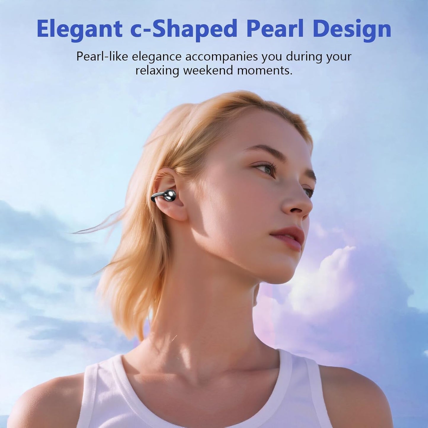 SHIJIAET 5.4 IPX7 Headsets, 3 Pearl Clip Ear Open Earbuds, Bluetooth Headphones, Waterproof Clip on Earphones
