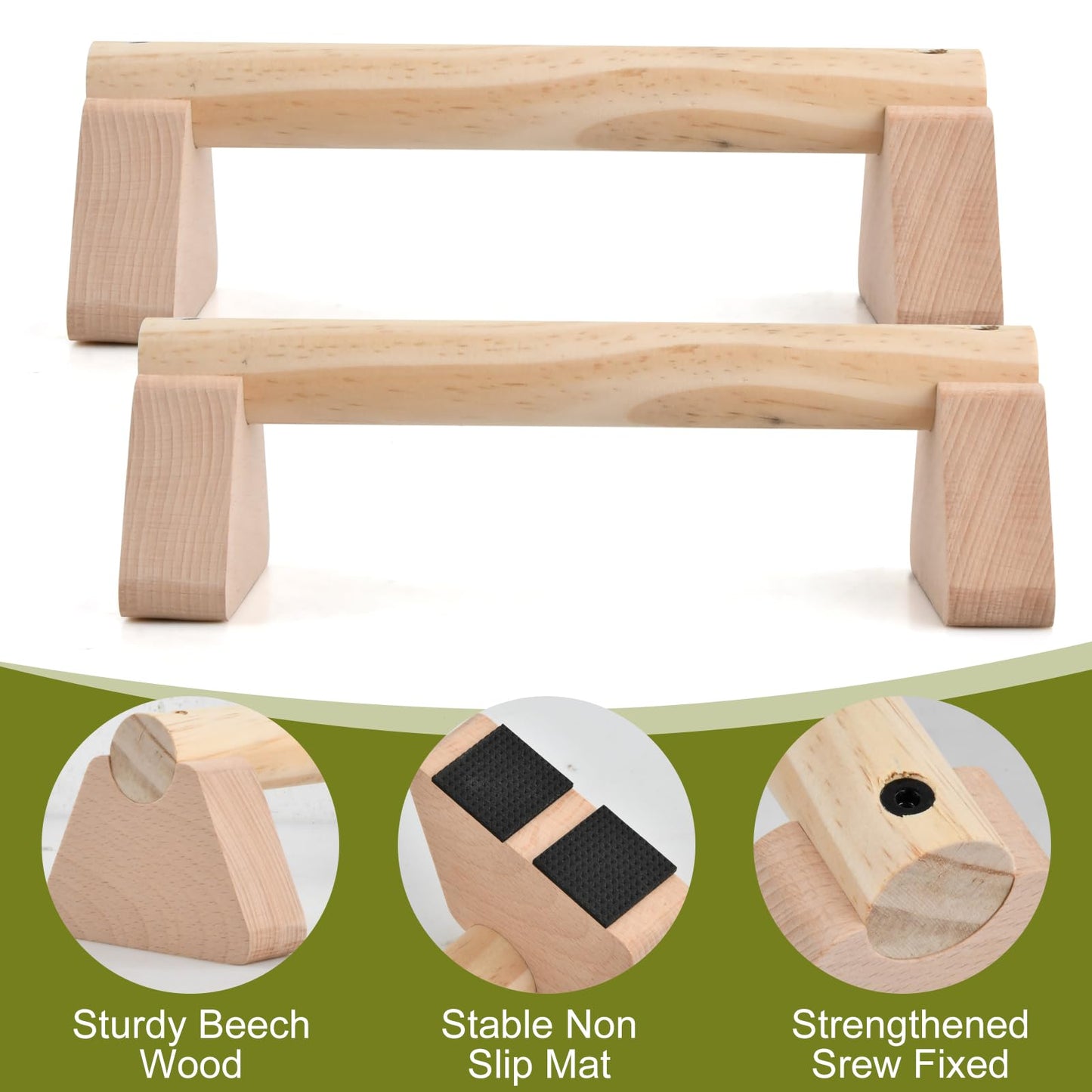Trutob Pushup Handle Wood, Wooden Parallettes Bars for Calisthenics & Handstand Training, Push Up Bars with Non-Slip Base, Push-up Stand Strength Training & Home Gym Workout Equipment for Men Women