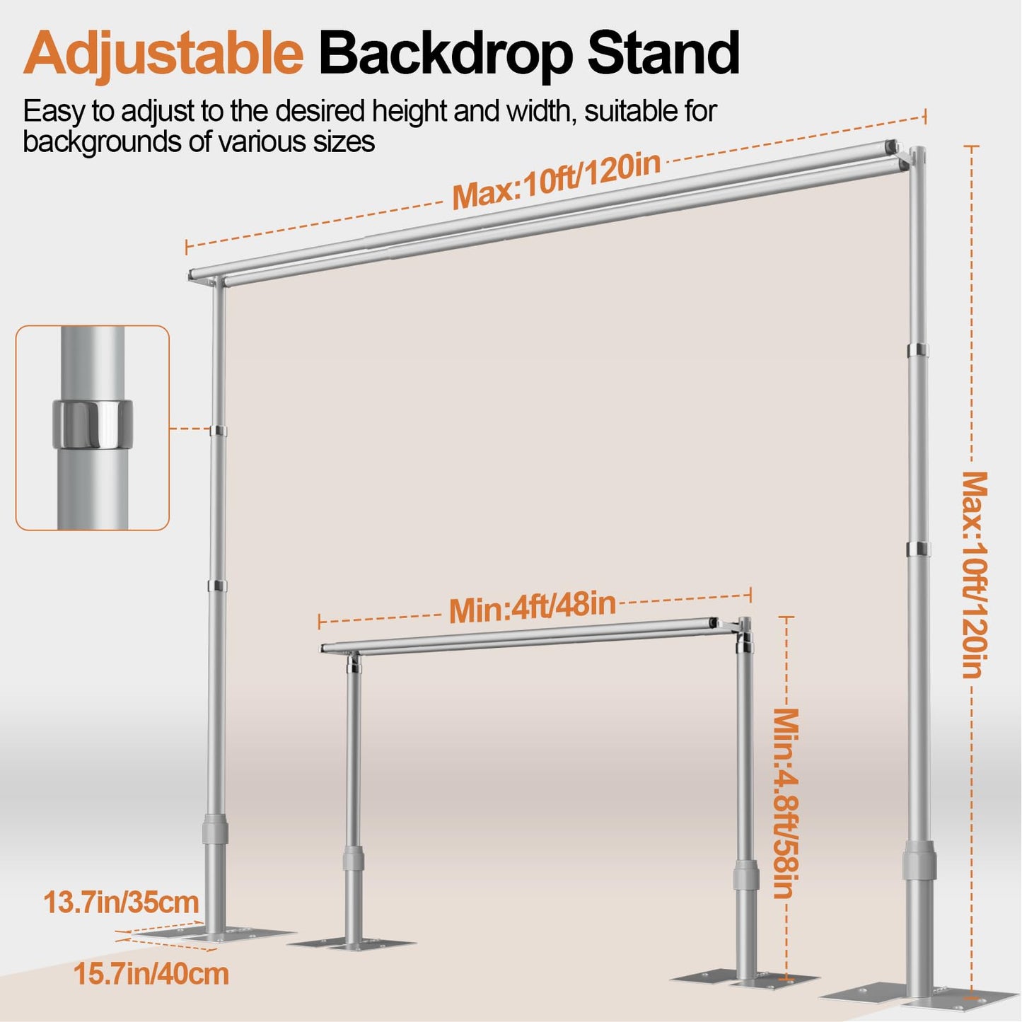 GLOSHOOTING Heavy Duty Backdrop Stand - 10x10ft, Double Crossbar Pipe and Drape Stand Kit, Adjustable Metal Frame for Wedding & Birthday Party Decorations