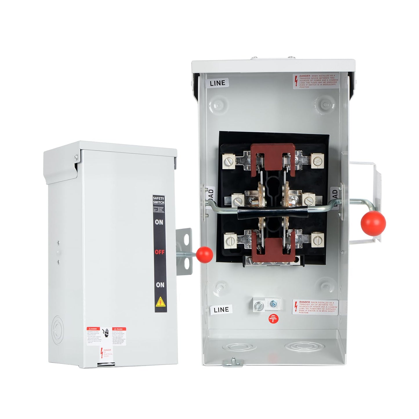 100A Generator Transfer Switch, 12000/24000/45000W General-Duty Double-Throw Safety Switch, 120/240/450V Manual Transfer Switch with Arc Extinguishing Cover, NEMA 3R Standards for Indoor/Outdoor Use