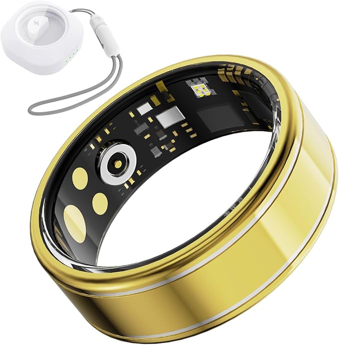 Fitness Tracker Ring for Men Women ??Smart Health Ring with Heart Rate, SpO2, Blood Pressure, Sleep Monitoring, Steps, Calories, 5ATM Waterproof, No Subscription Fee for iOS and Android (Gold 10)