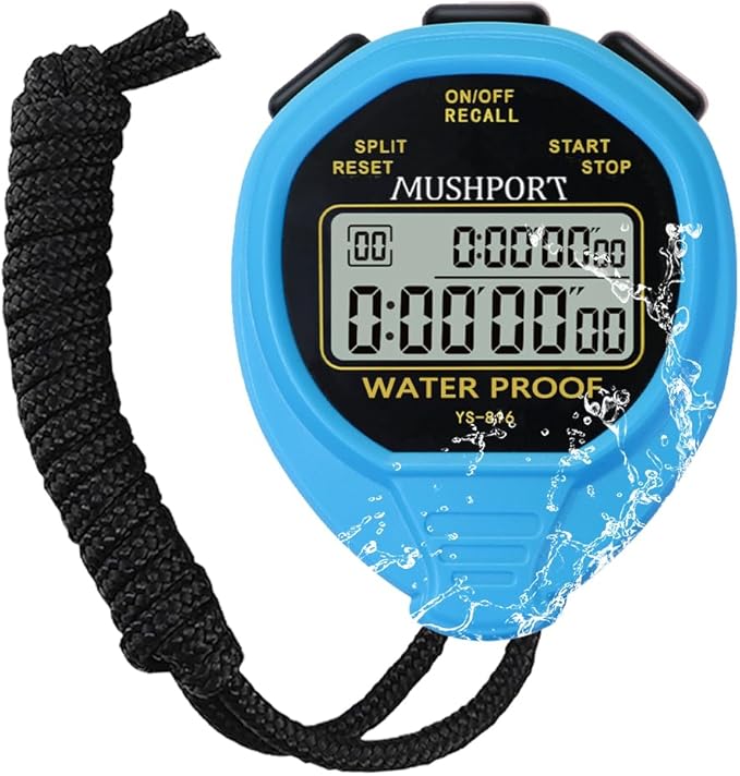 Waterproof Stopwatch Timer 30 Laps/Splits Only Stopwatch Mode, ON/Off Silent Memory Recall Simple Operation, Digital Stop Watch for Sports Swimming Running, Blue