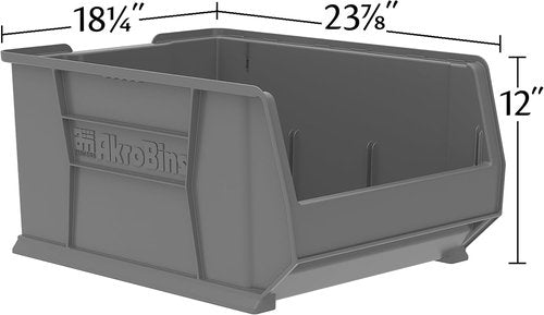 Akro-Mils Super-Size Plastic Storage Bins - Space-Saving Stackable Design, 24" L x 18" W x 12" H, Grey