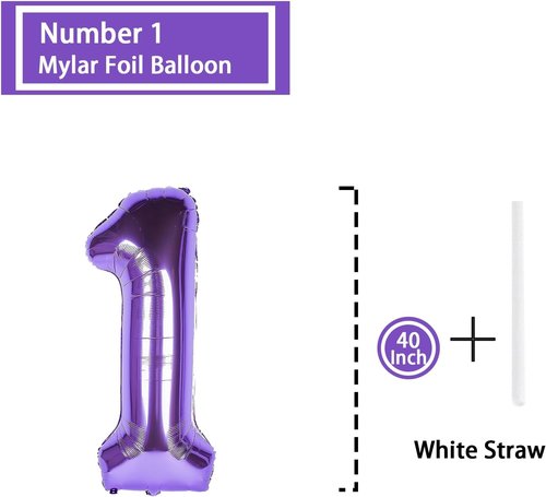 1st Birthday Balloon - Purple 40-Inch Big Foil Mylar Number Balloon for Boys & Girls | Party Decorations