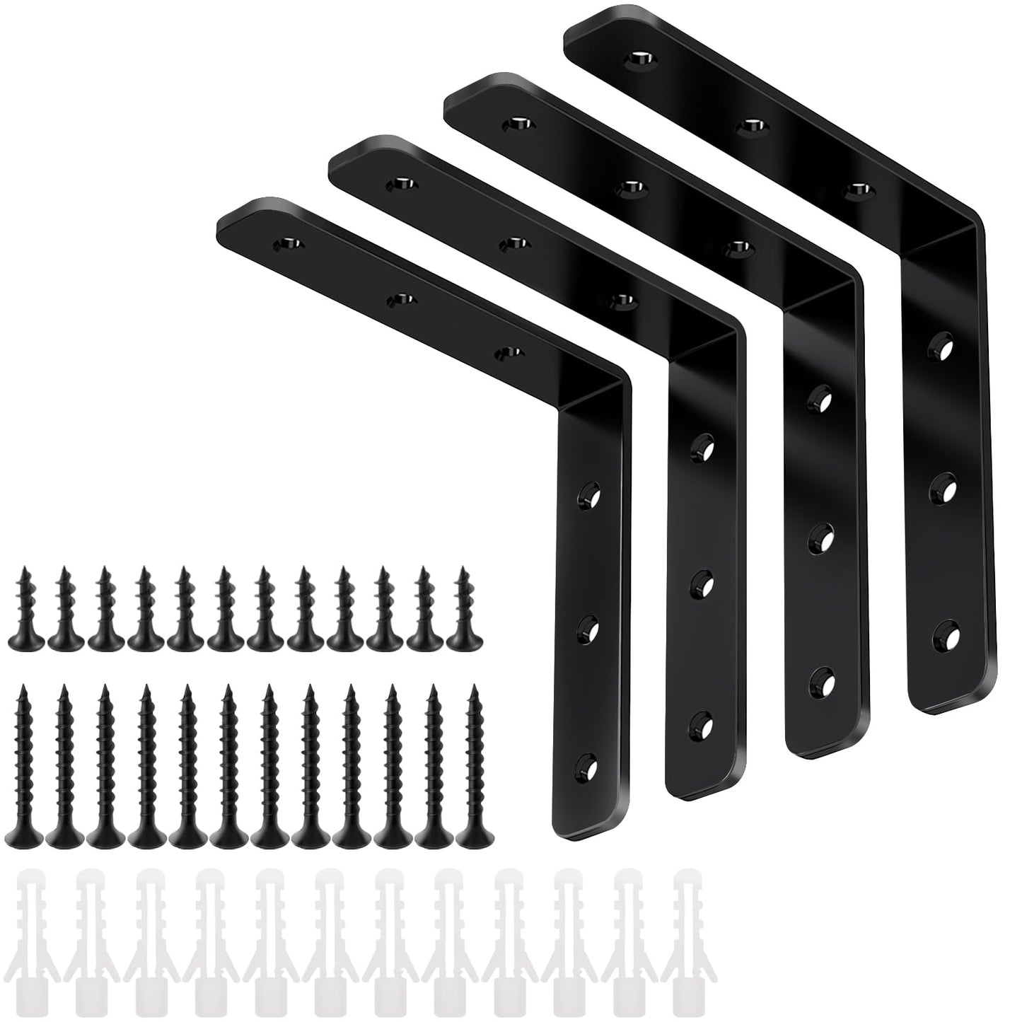 YUMORE L Bracket, 4x4 Inch Max Load: 25lb/12kg Heavy Duty Stainless Steel Solid Shelf Support Corner Brace Joint Right Angle Bracket, Pack of 4, Black