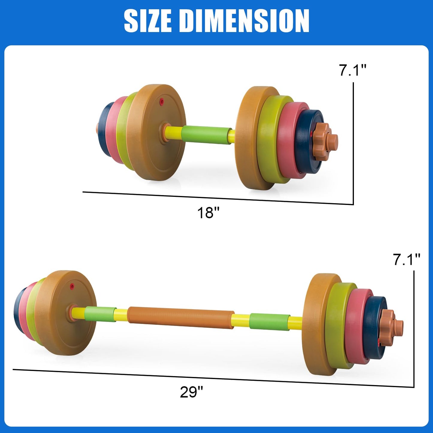 Hitish Kids Exercise Weight Set, 2-In-1 Barbell and Dumbbell Workout Equipment, Toddler Beginner Gym Toy for Pretend Play Lifting Exercise & Fitness, Adjustable Fill with Sand or Water