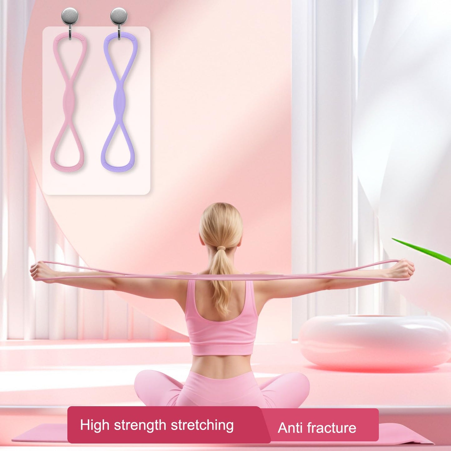 2Pack Figure 8 Resistance Band for Women, Resistance Bands with Handles, Portable 8 Shaped Exercise Band, for Strength Training Yoga Pilates (Pink 15 pounds + Purple 25 pounds)
