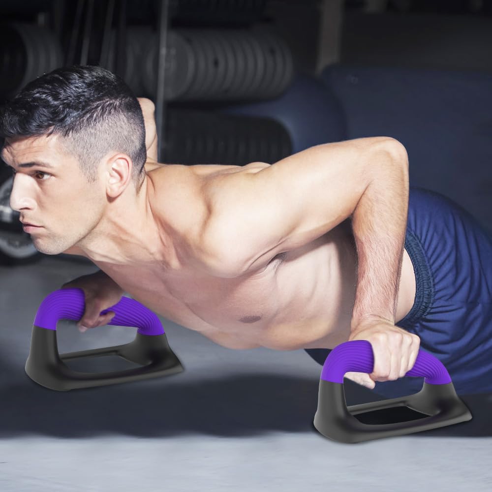 Lifeswell Push Up Bars – Ergonomic Pushup Handles for Floor Strength Training, Non-Slip Push-Up Stands with Soft Grip, Pushups Bars for Home Gym Workout, Blue Purple