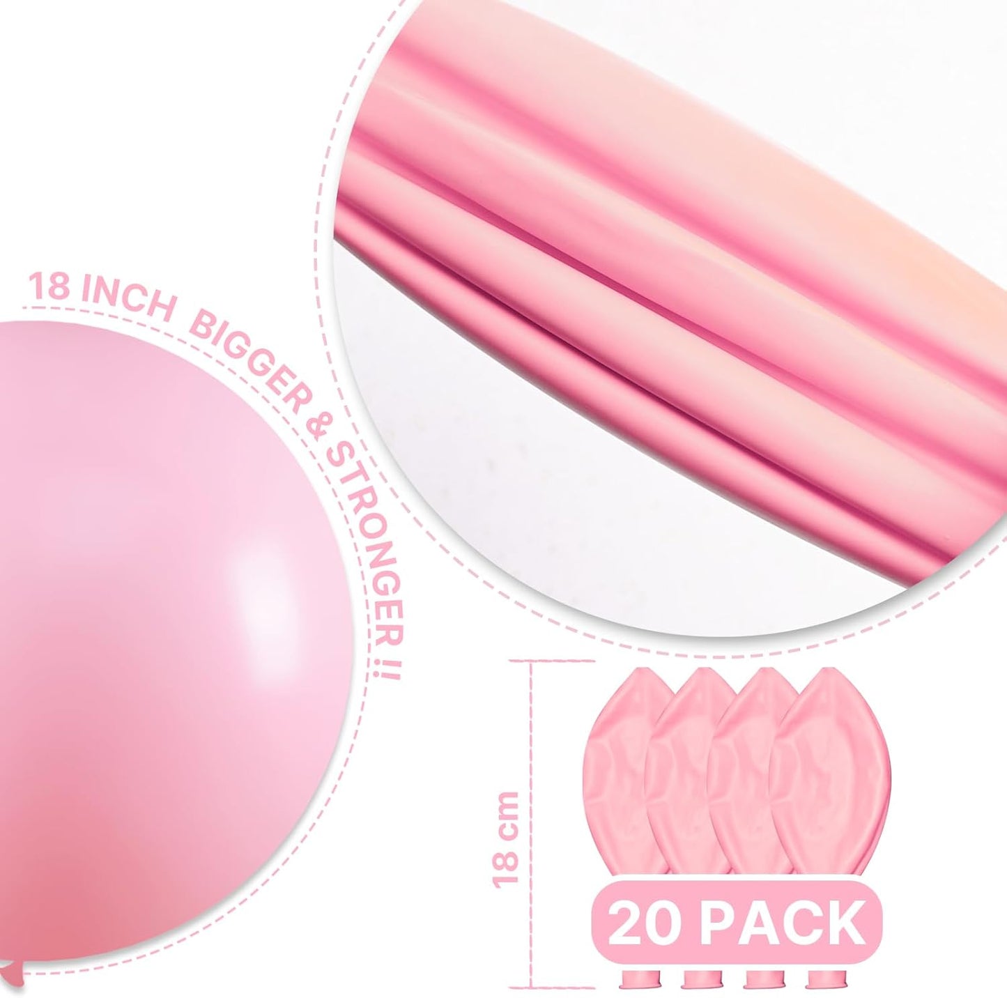 PartyWoo Baby Pink Balloons - 20pcs 18 Inch Pastel Latex Helium Balloons for Baby Showers & Celebrations