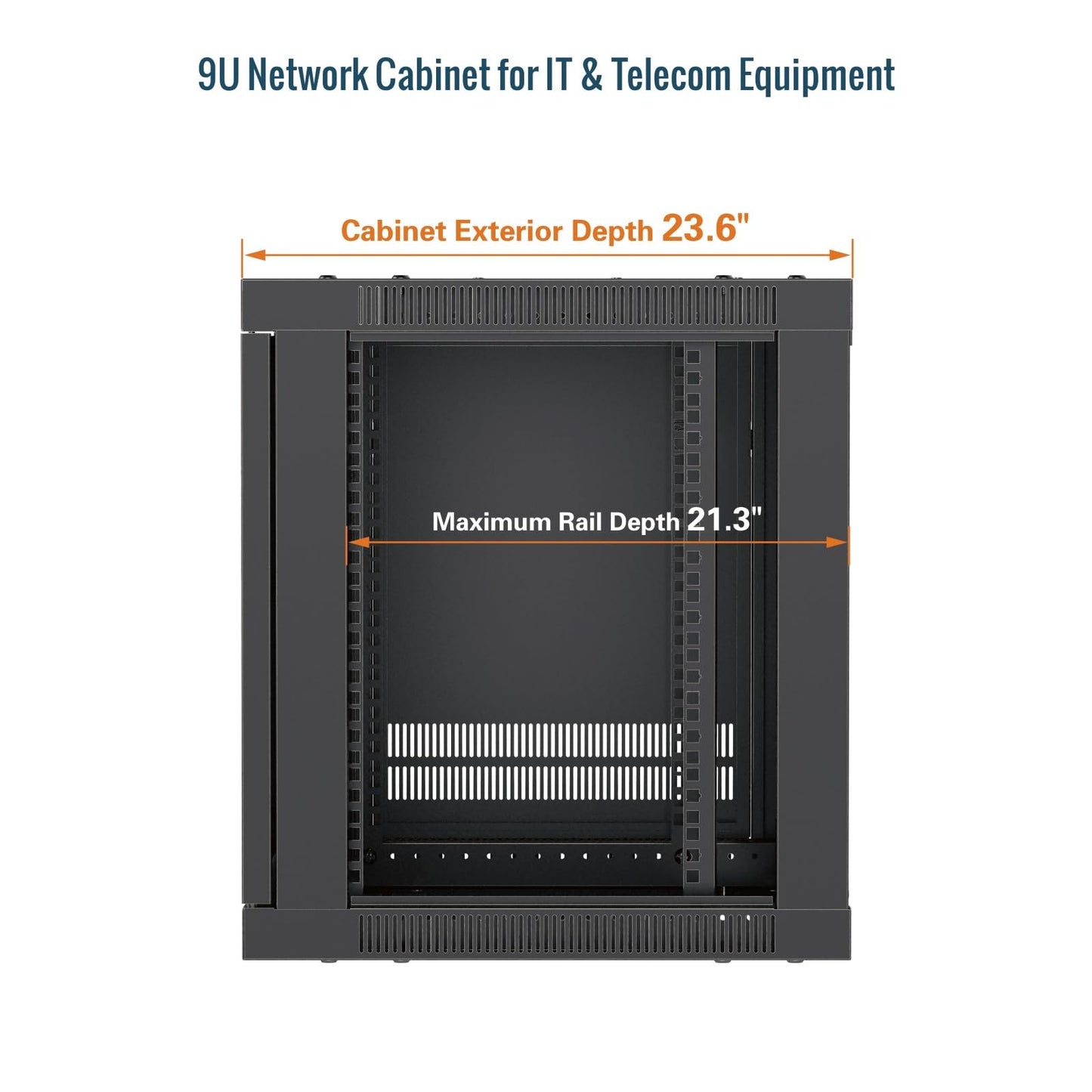 Tecmojo 9U Wall Mount Rack Cabinet, Heavy-Duty 176 Lbs High Load Capacity, 19” Enclosed Server Network Rack with 2 Colling Fans,Glass Door, 23.6” Deep – Elite Collection