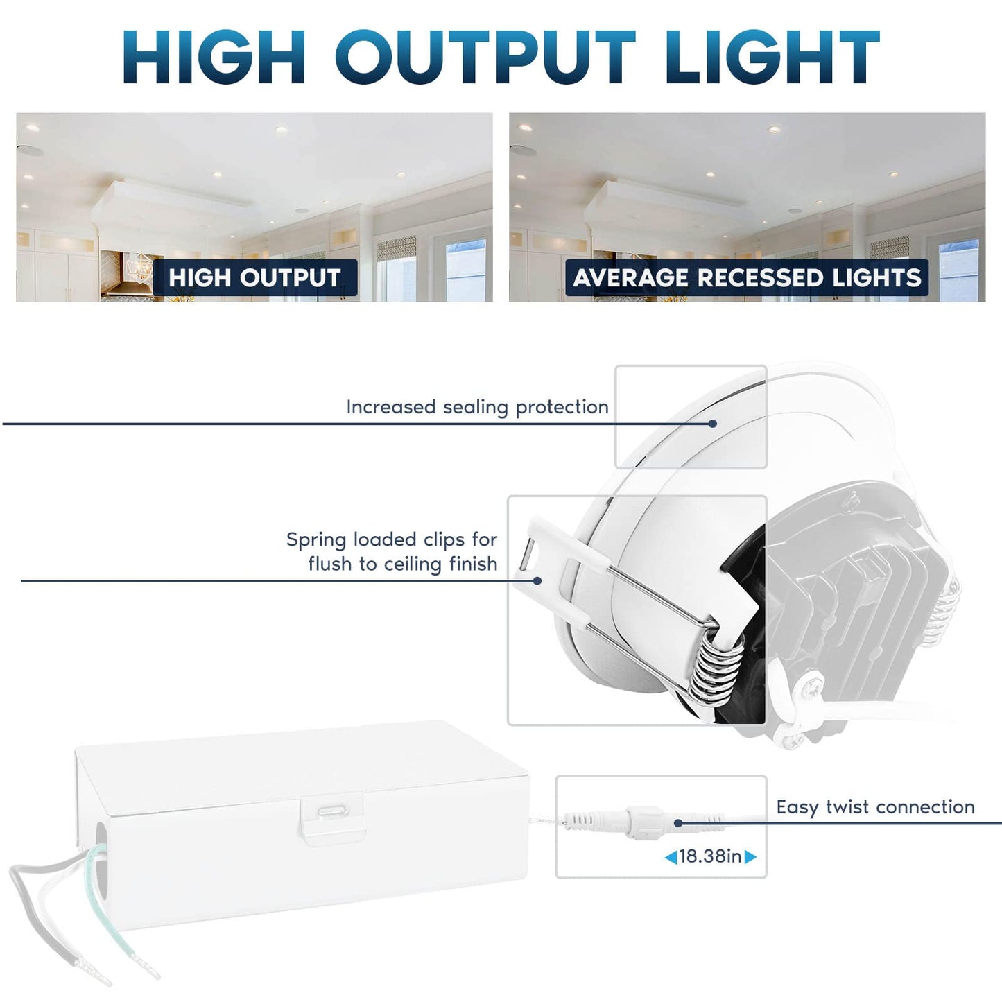 LUXRITE 3 Inch LED Recessed Ceiling Light with Junction Box, 10W, 5CCT Selectable 2700K/3000K/3500K/4000K/5000K, 800LM High Brightness, Dimmable Canless Downlight, Wet Rated, IC Rated, ETL (4 Pack)