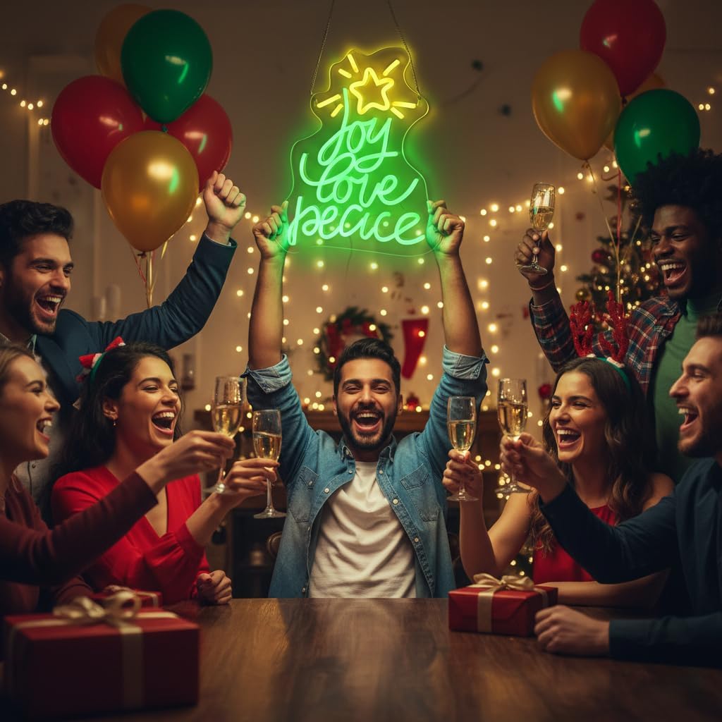 Skiennix Christmas Tree Neon Sign - USB Powered LED Wall Decor for Peace, Love & Joy | Holiday Gift