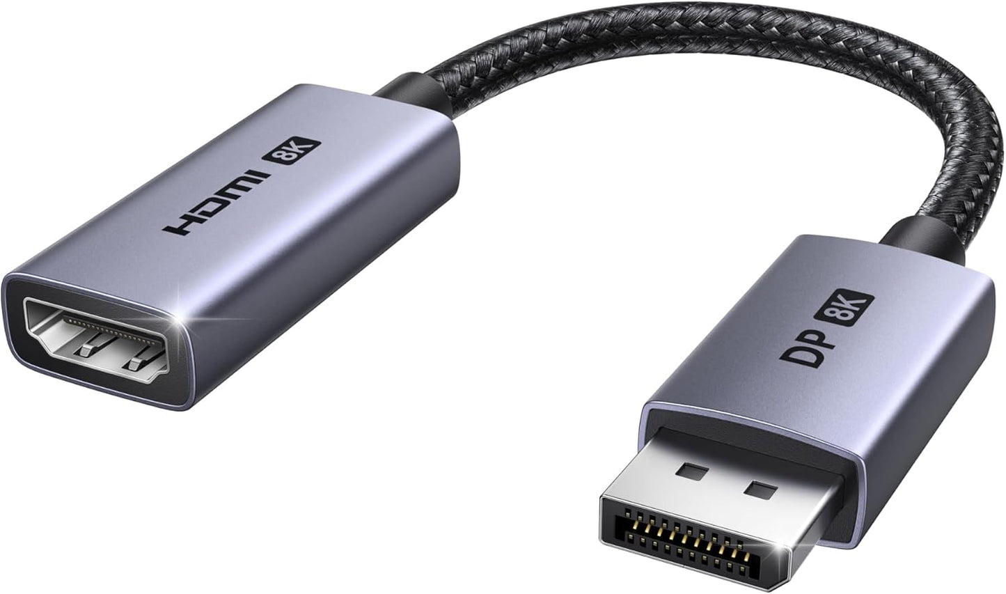 UGREEN 8K@60Hz 1.4 2.1 4K@240Hz/2K@240Hz 0.66FT Active Display Port to HDMI Adapter, Unidirectional DP PC to HDMI