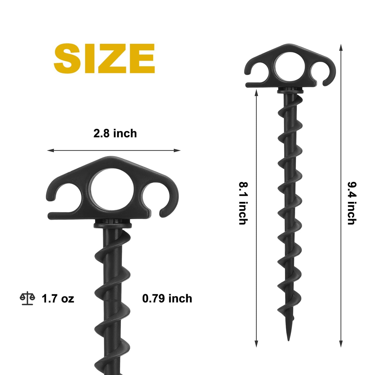 COBARYEN Tent Stakes Ground Anchors Screw in, 10 Pack Sand Stakes for Beach 9.4 Inch Heavy Duty Spiral Tent Pegs for Camping, Party, Hiking, Outdoor Decoration (10, Black)