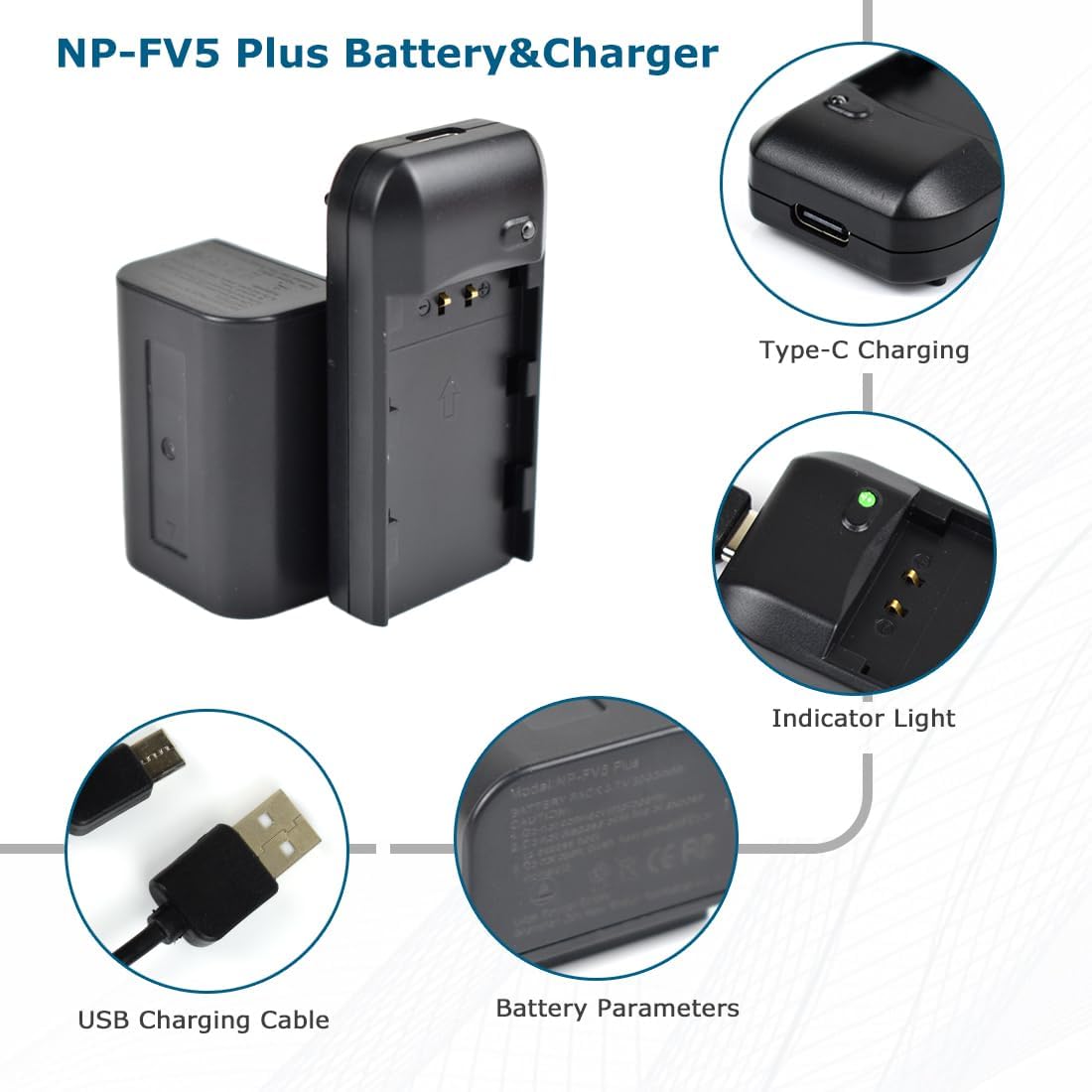 KOQINVIZ NP-FV5 NP-FV5 3.7V 2000mAh Plus Battery Charger + Rechargeable Lithium Battery - Video Camera Camcorder